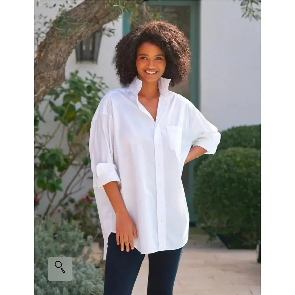 Frank & Eileen Mackenzie Shirt Button-Up One Size White Long sleeve Coastal Boho - Picture 2 of 10